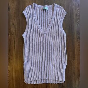 FP Beach Women's Pink Ribbed Sleeveless V-Neck Sweater